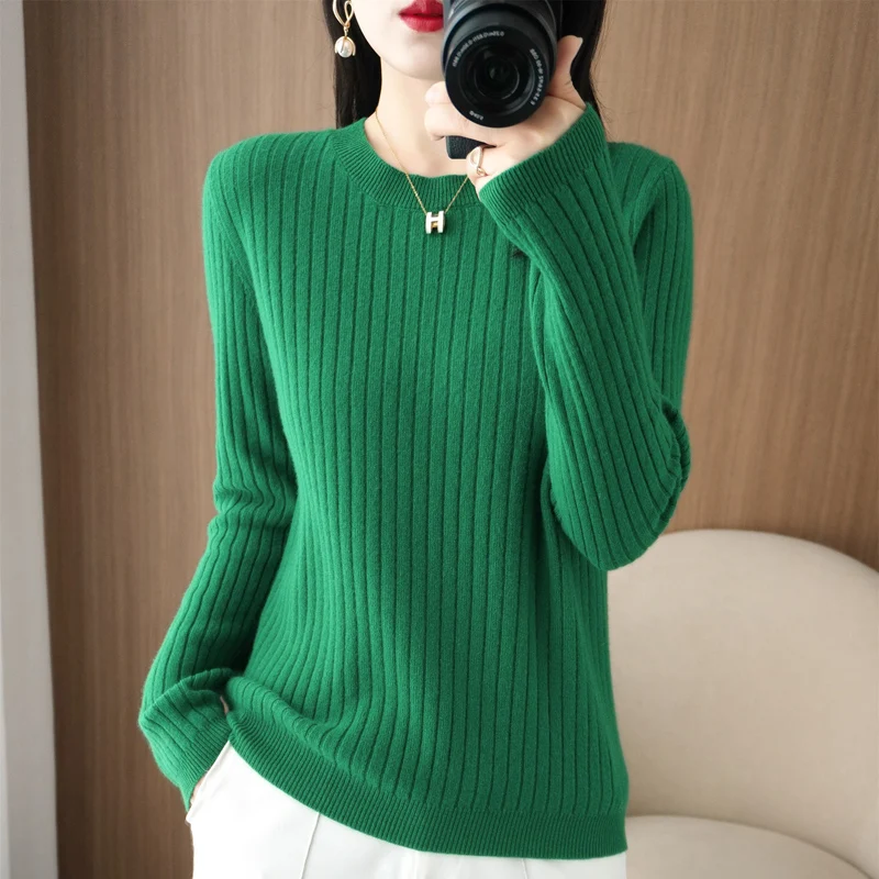 2026 Damen-Pullover Herbst Winter Langarm-Pullovers mit O-Ausschnitt, gestreift, warm, koreanische Mode, als Unterhemd tragbar, lockerer Jumper – Detail 13