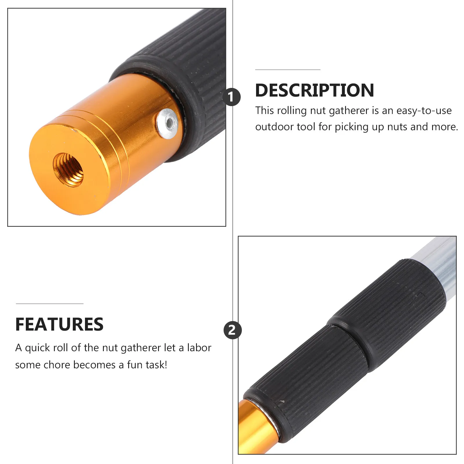 1Pcs Telescopic Nut Gatherer Aluminum Alloy Rolling Collector for Walnuts Pecans Acorns Outdoor Harvesting Easy Bend-