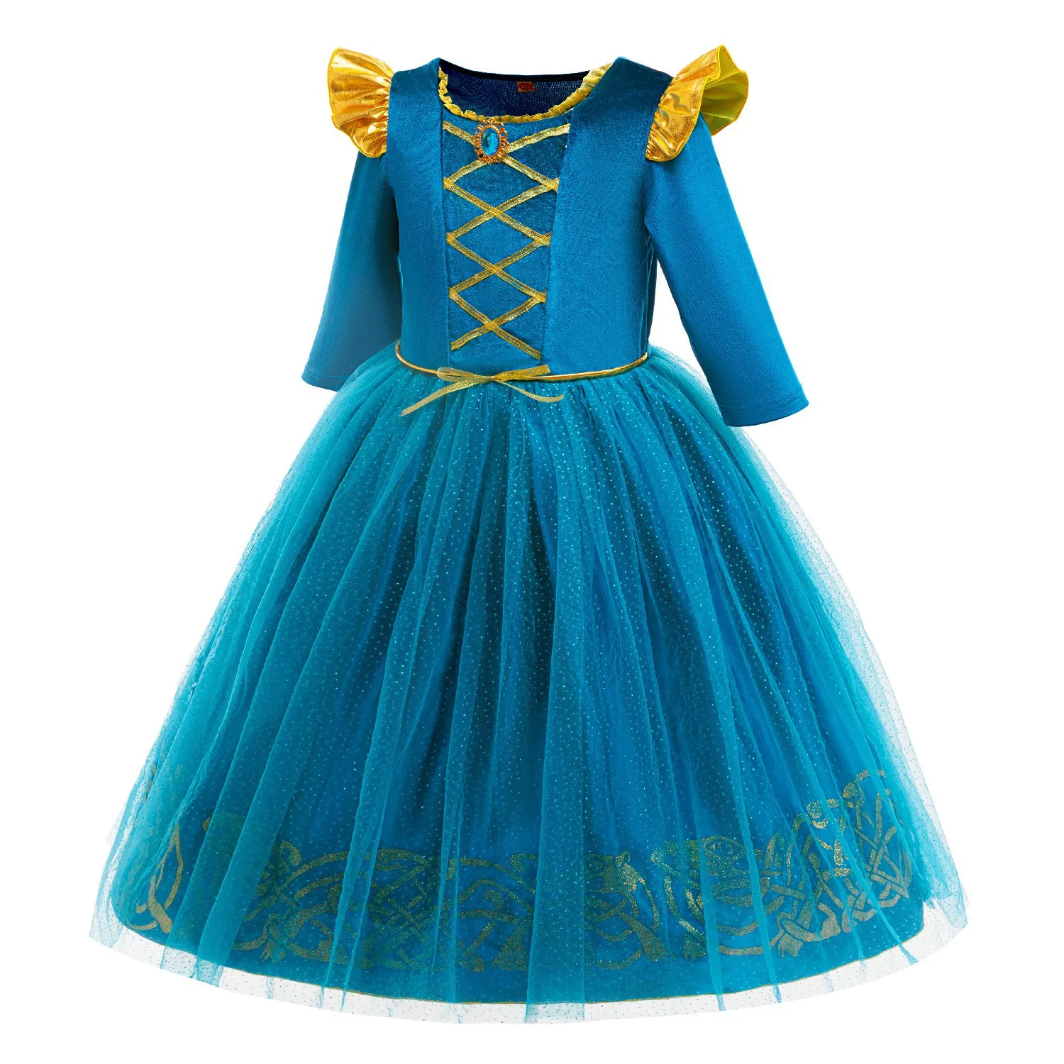 Brave Merida Girls Princess Costume Deluxe Gown Outfit with Red Wig Bow Arrow for Halloween Dress Up Party