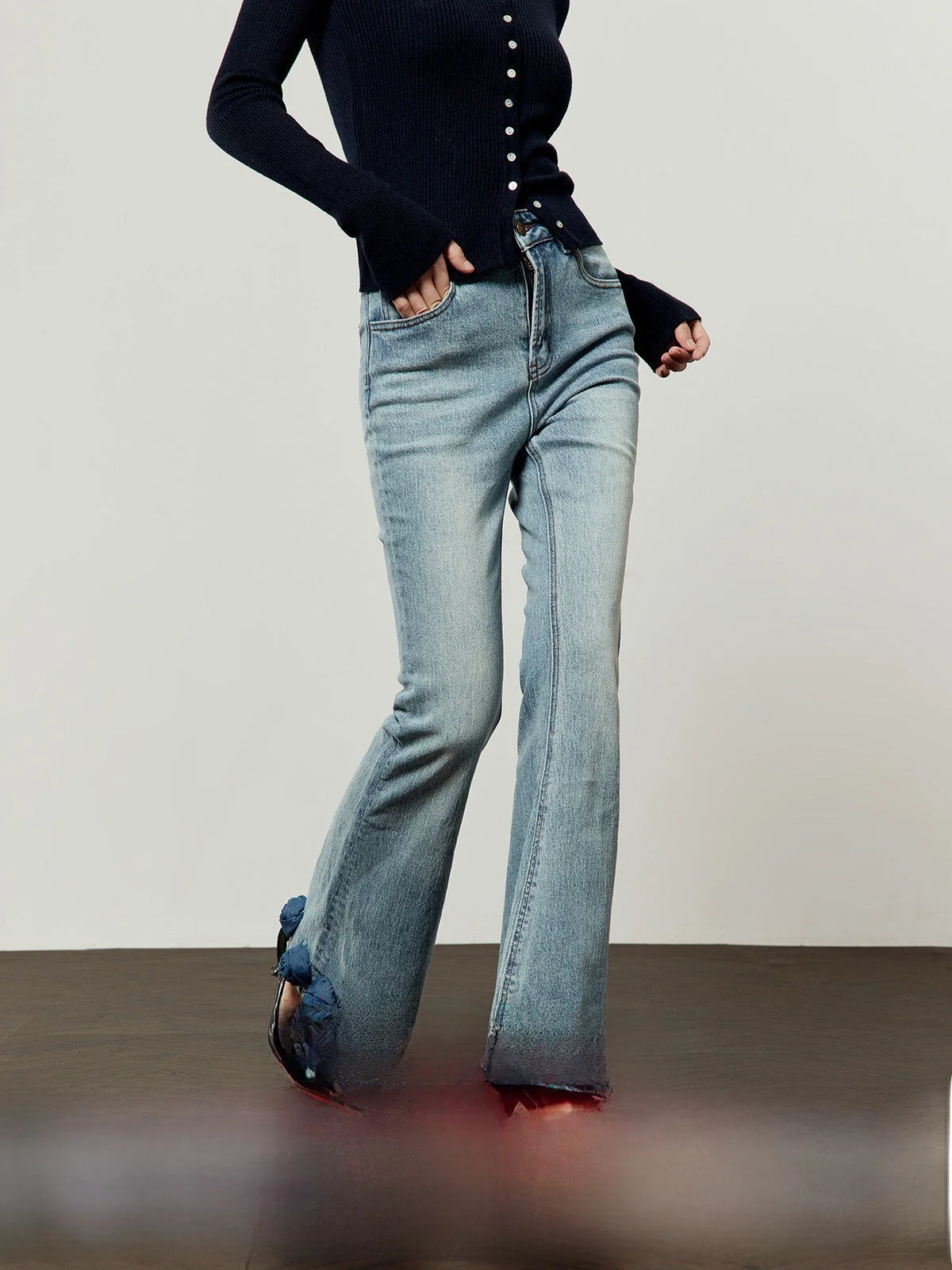 

Синие джинсы с цветочным пэчворком, облегающие, женские, осенние, новинка, стильные, с завышенной талией, для повседневной носки