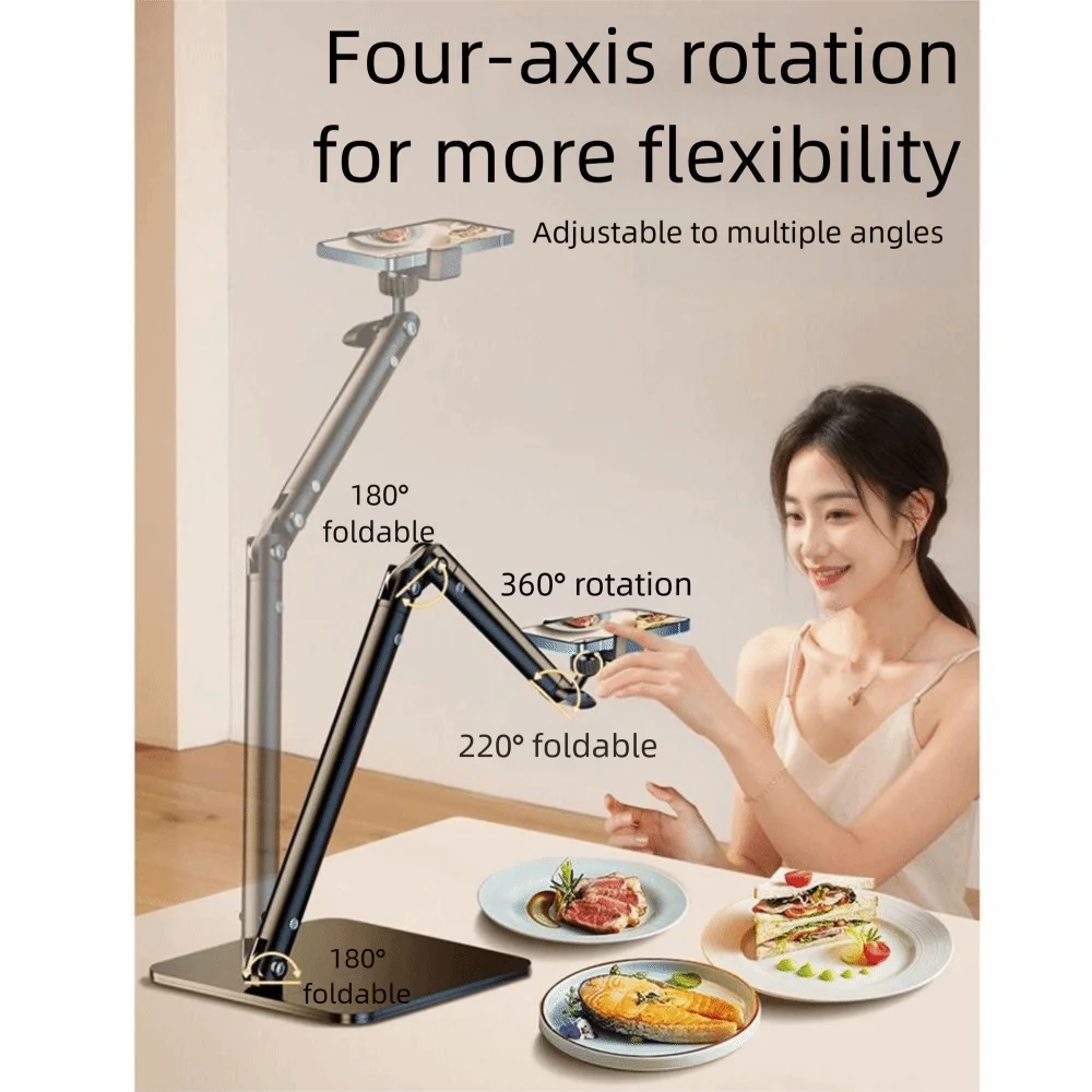 Height Adjustable Desktop Phone Tablet Holder Multi-Angle Clip Mount Folding Tablet Stand Non-slip 360 Rotating