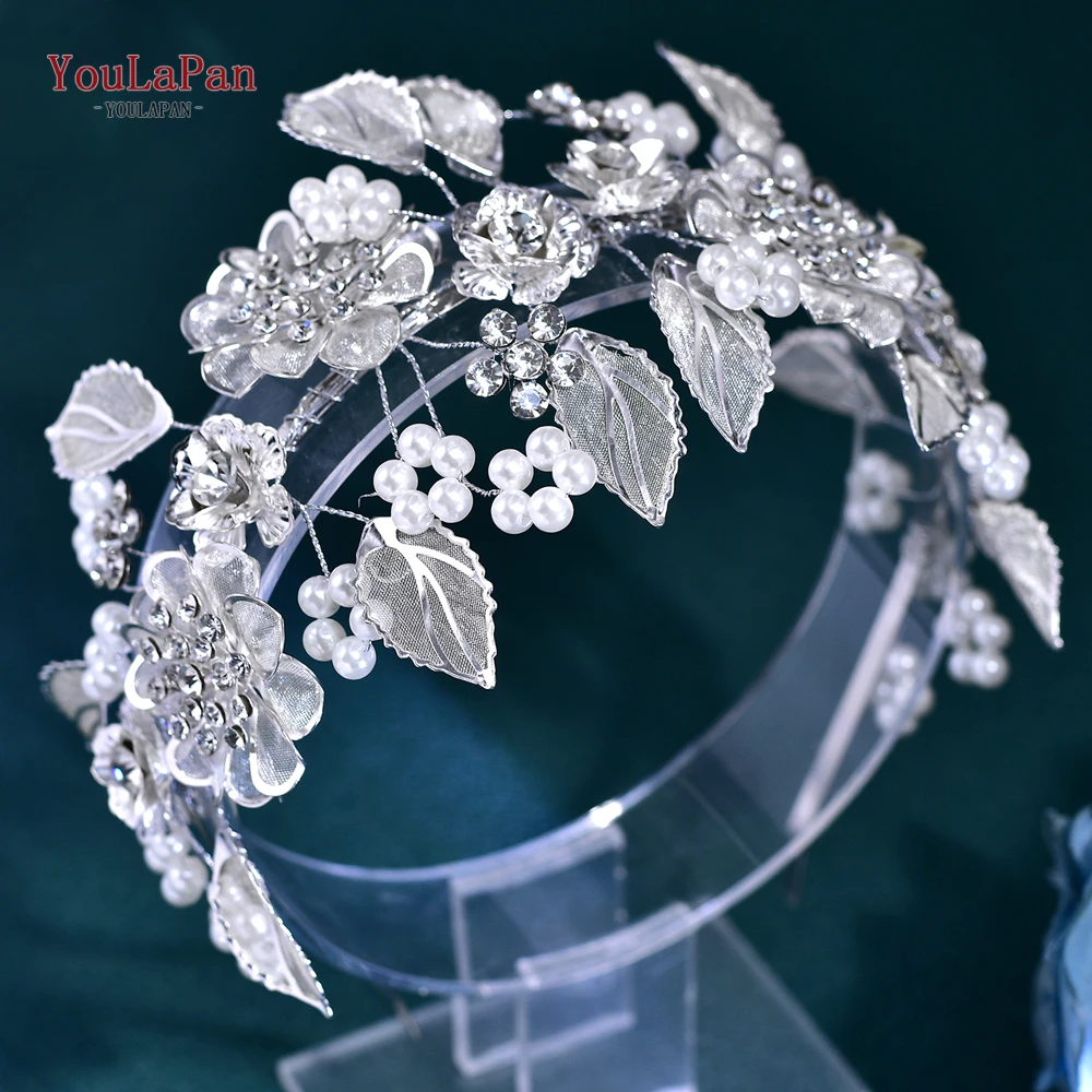 Youlapan noiva flor argola de cabelo cor prata liga flor casamento bandana artesanal pérola strass headpieces para mulher hp790