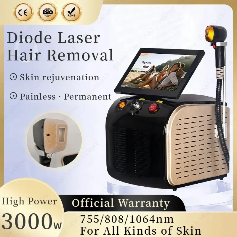 

2025 Newest Portable 755nm 808nm 1064nm Diode Hair Removal Machine 3000W Ice Platinum Painless Permanent Hair Removal Device