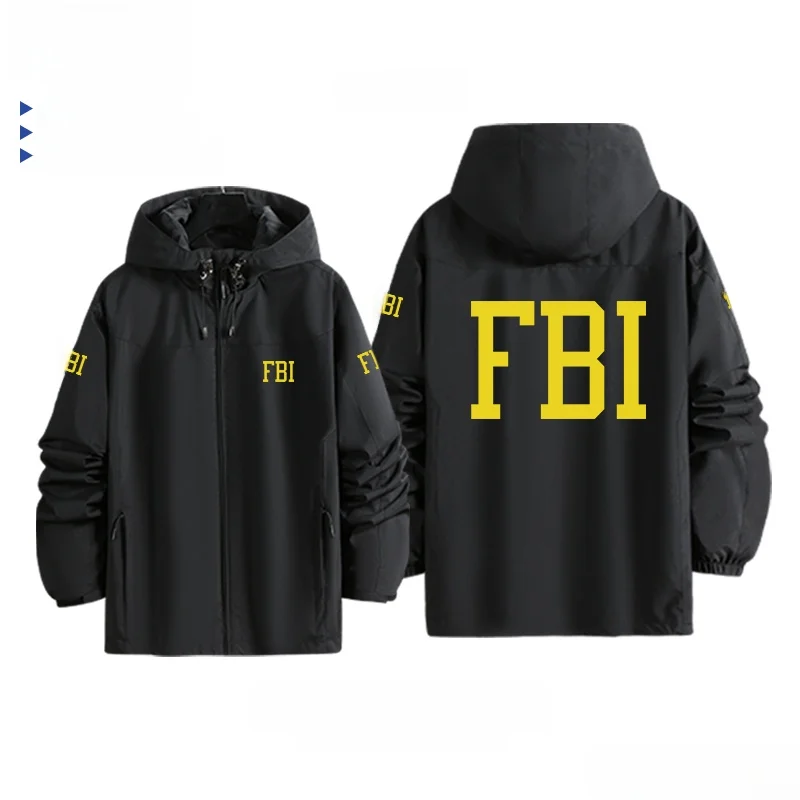 

Мужское пальто с капюшоном FBI Federal Bureau of Investigation, повседневное свободное пальто из полиэфирного волокна, ветрозащитное пальто на молнии, све, длинное...
