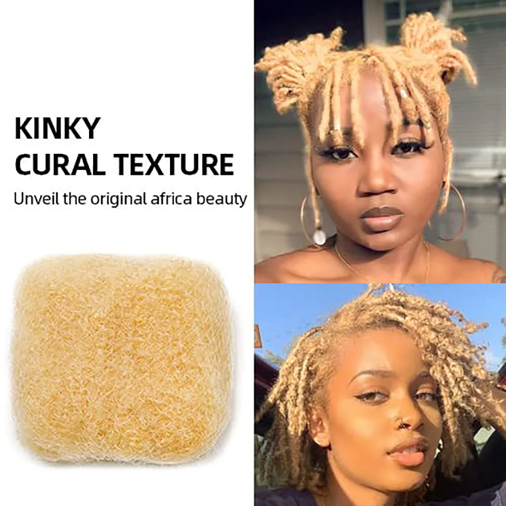Afro Kinky Curly Bulk Human Hair for Twists Honey Blonde #27 Bulk Human Hair for Dreadlock Extensions Repair Locs Twist Braiding