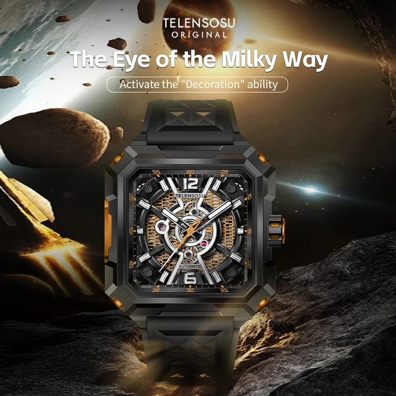 

TELENSOSU оригинальные часы серии Milky Way, мужские квадратные роскошные автоматические механические часы со скелетом, подарок на день рождения для мужчин 8815