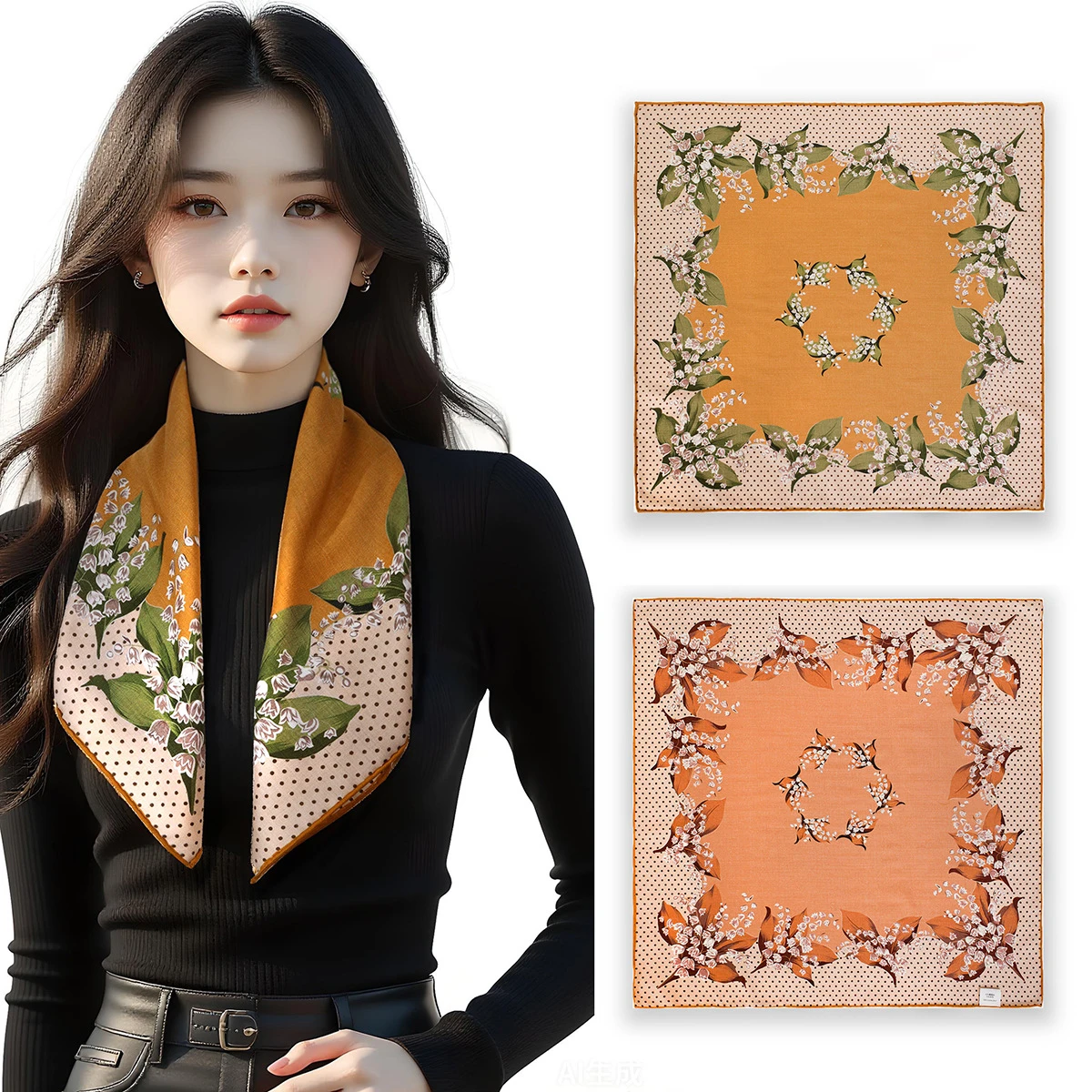 

Double Faced Scarf 65CM Women Square Bandanas Yellow Hair Clothing Bag Accessories Lover Christmas Gift