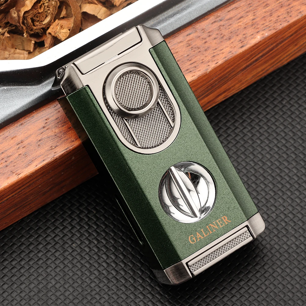 GALINER Cigar Lighter Metal Butane Gas Torch Jet Flame Lighter Cigar Smoking Lighters With V Cutter Cigar Accessories