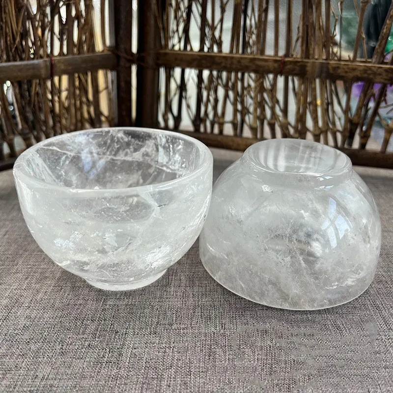 Natural White Crystal Hand-Carved bowl Collectibles Polished Home Decoration Gift Hand Carving Craft  Ornament