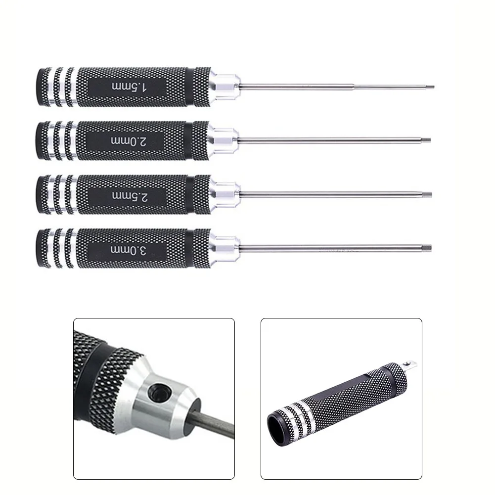 4pcs Precision Hex Screwdriver Set 1.5-3.0mm Steel Screw Driver Non-slip Aluminium Handle For Drone Aircraft Model Repair Tools