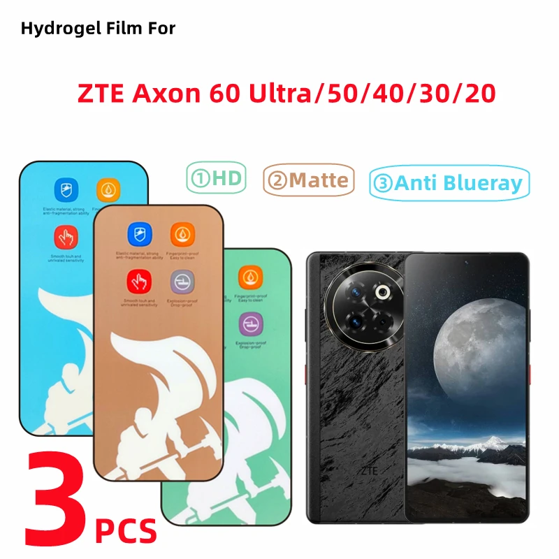 Película de hidrogel HD para ZTE Axon 60, Protector de pantalla Ultra mate para ZTE Axon 20, 30, 40, 50, película protectora Ultra antirrayos azules, 3 uds.