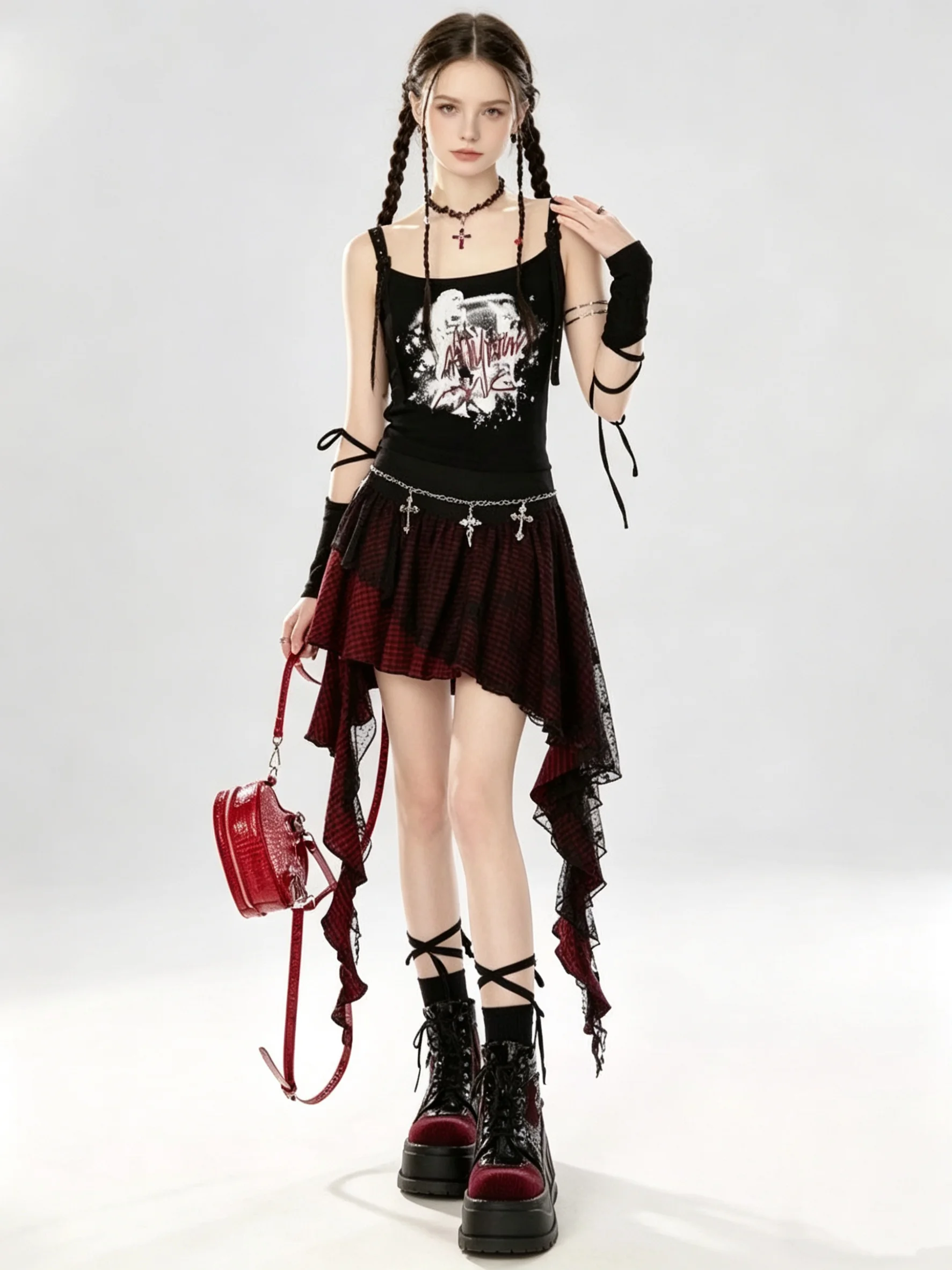 Women's Pink A-line Skirt Vintage Y2k Mini Skirt Harajuku Korean Fashion A-line Skirts Emo 90s Trashy 2000s Gothic Clothes 2026