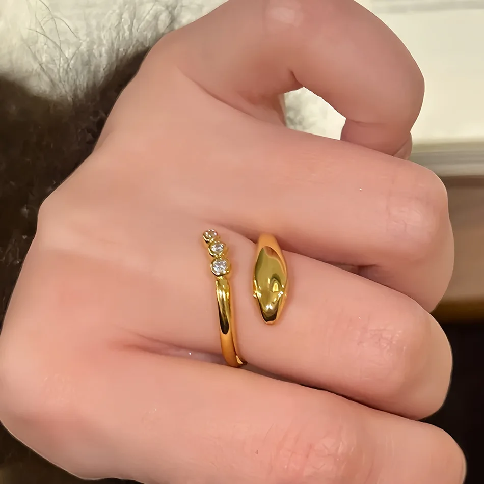 Ring tail golden snake ring European style old money wind snake year retro delicate high sense fashionable  ring 9999 gold