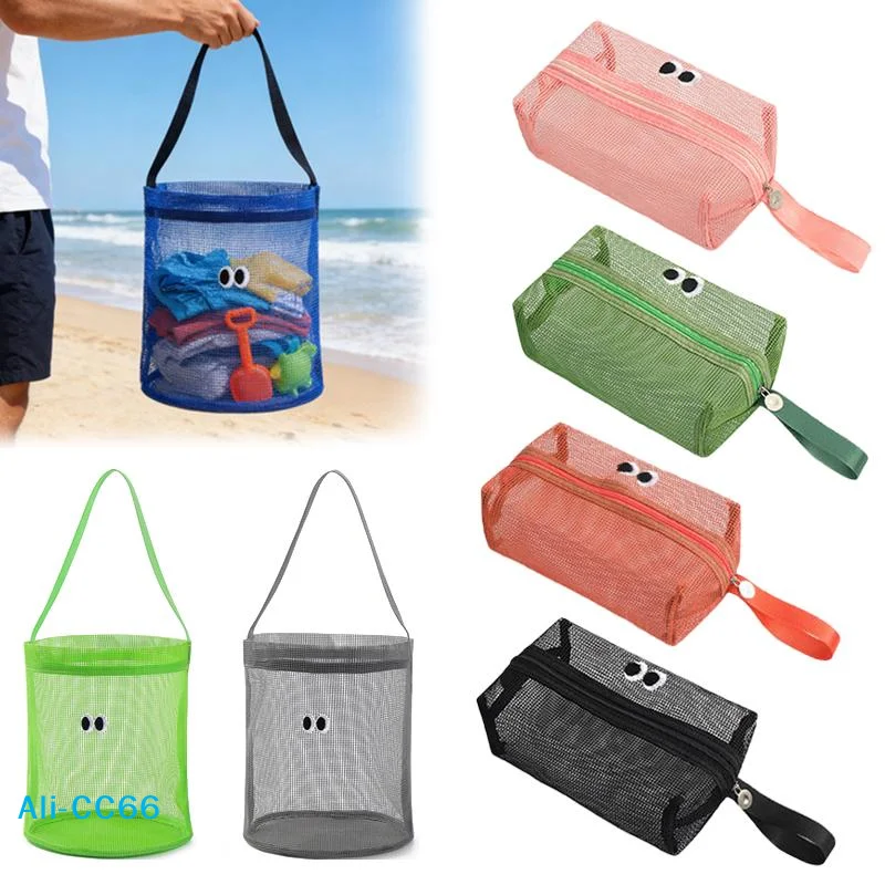 【C】Large Capacity Mesh Makeup Bag Breathable Quick Dry Shower Toiletry Bag Portable Storage Bag Beach Travel Pouch Transparent