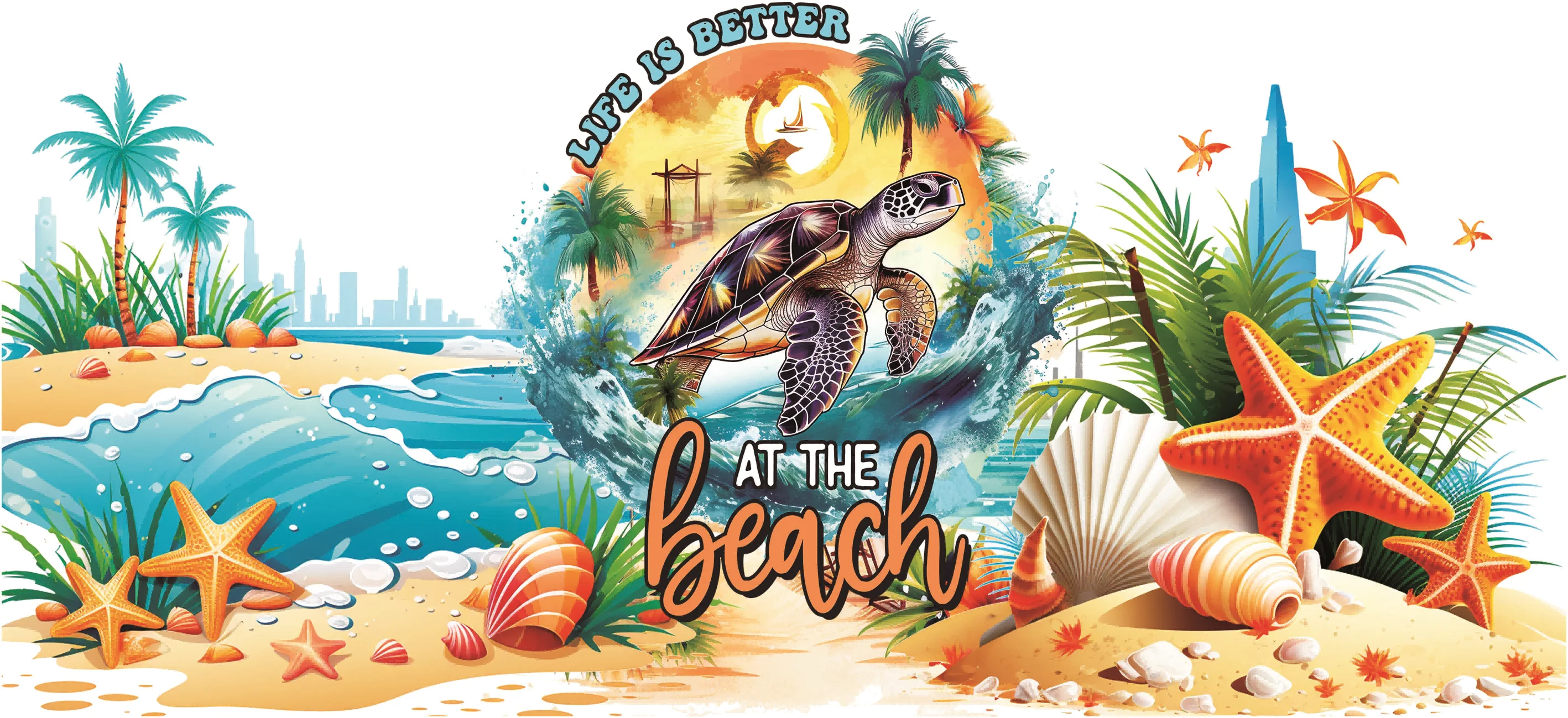 

Summer beach Series DIY Decals 3D transfers uvdtf crystal stickers 16oz uv dtf cup wraps for Libbey Glasses