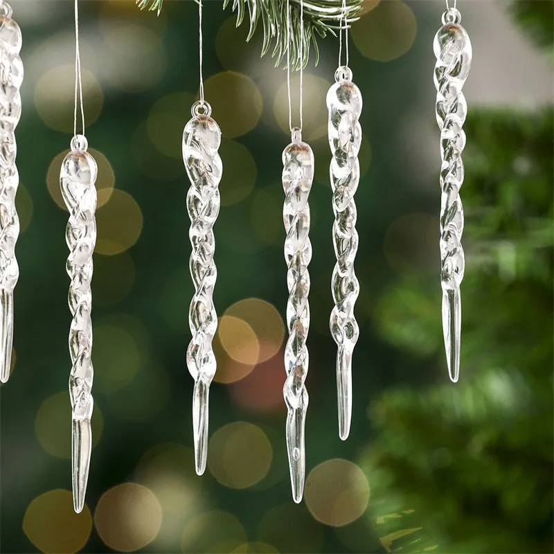 12 Stück kristallklare Weihnachtsbaumschmuck, Eiszapfen-Dekorationen für Urlaub und Winter, Party-Dekoration, Urlaubsdekorationen