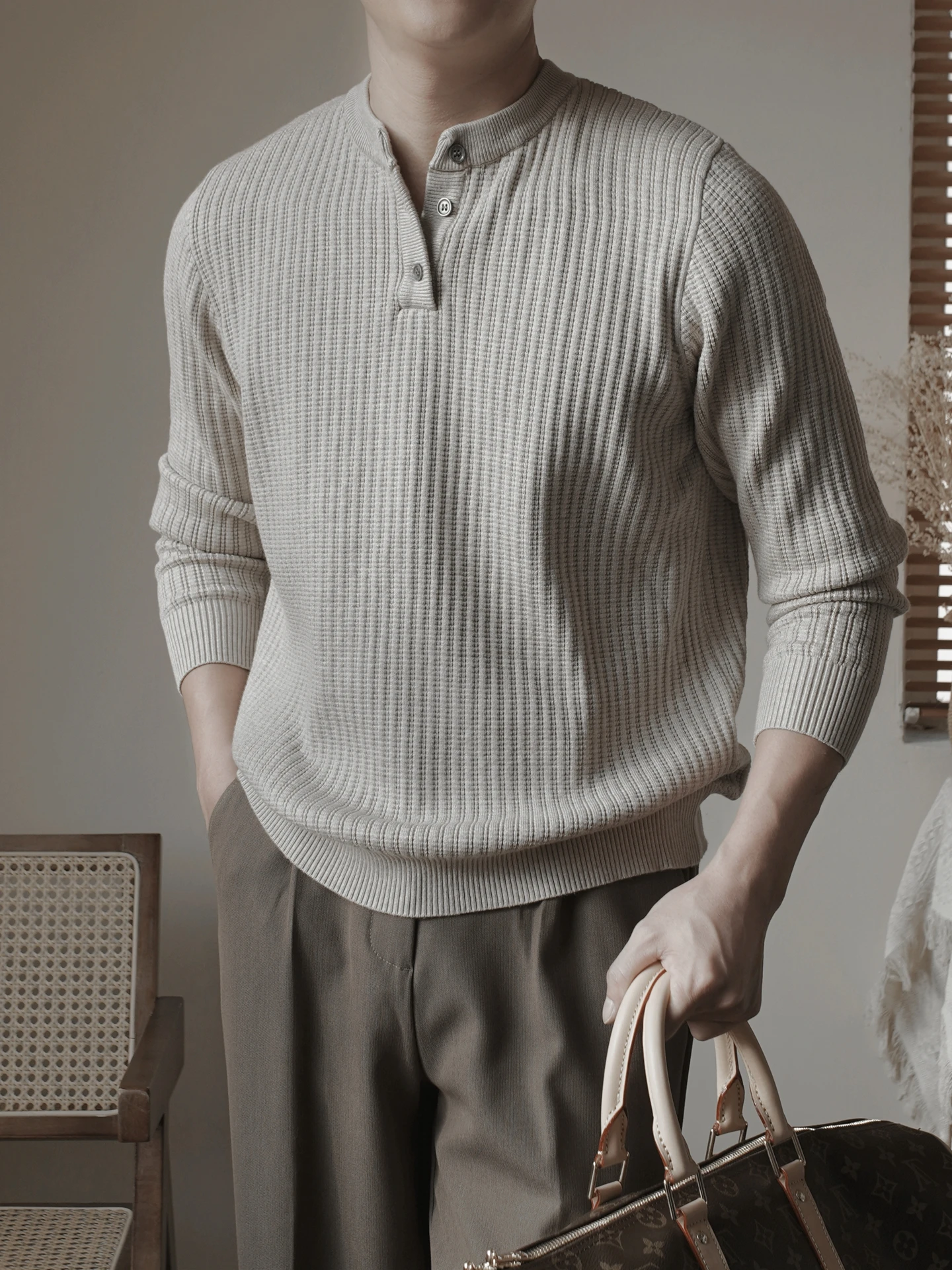 الخريف والشتاء المال القديم سليم صالح مخطط عارضة فضفاض زهرة المشمش محبوك سترة #2