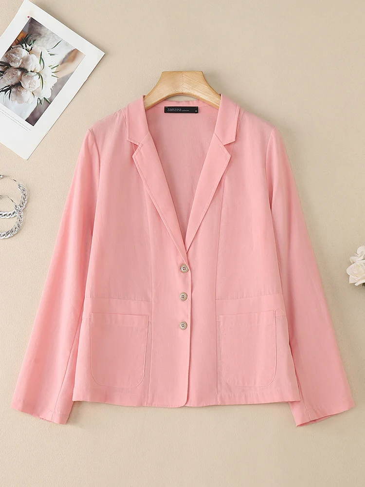 

ZANZEA женский повседневный однотонный пиджак 2024 осень с зубчатыми лацканами и длинными рукавами на пуговицах легкий костюм пальто офисные 3 цвета