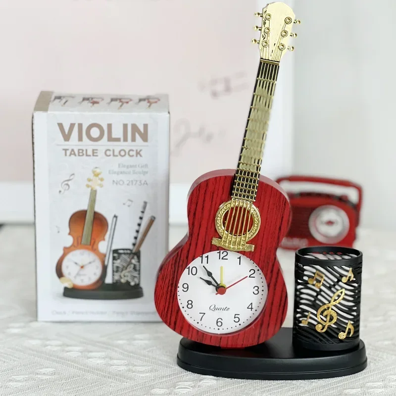 Violin Alarm Creative Clock Musical Instrument Shape Desktop Clock Living Room Decor Birthday Festival Gifts Bedroom Accessories