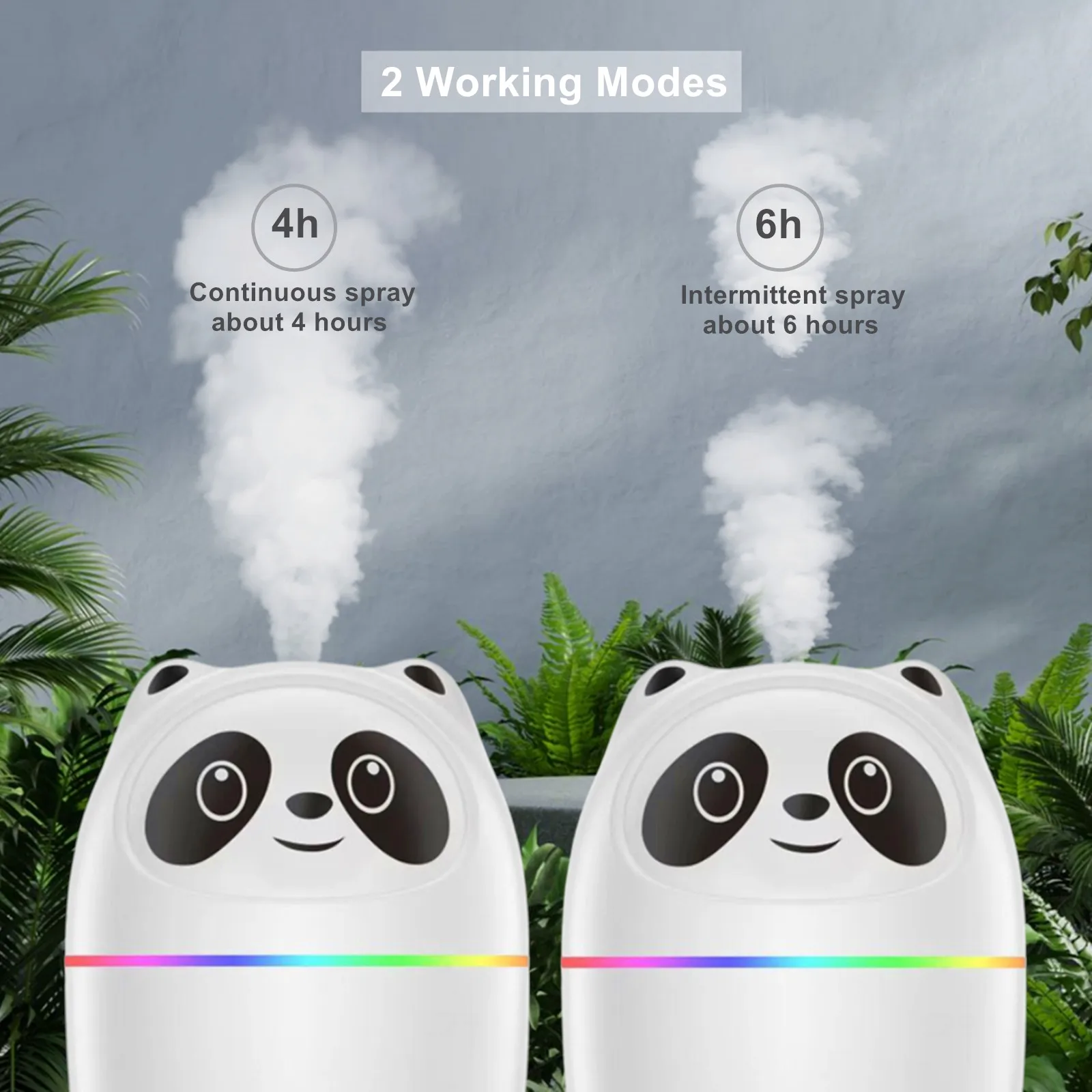 

Ultra-Quiet Cool Mist Mini Cute Cartoon Panda Humidifiers with Night Light 2Spray Modes, 220ml Portable Personal Air Humidifier