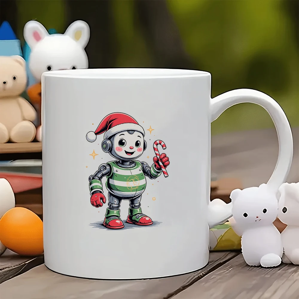 

11oz cartoon robot Santa hat mug + kids cup family office holiday gift coffee mug Christmas present
