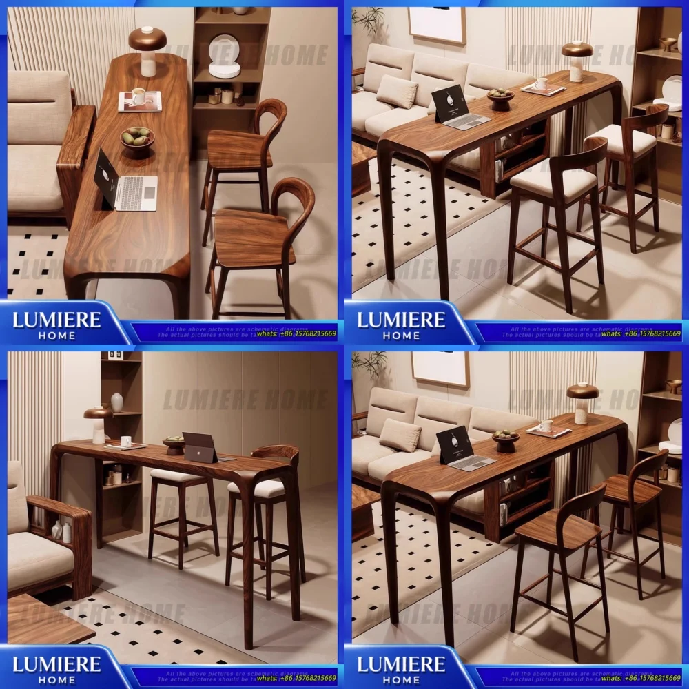 

Стол-консоль из массива дерева, современный минималистичный, настенный, высокий, для балкона и гостиной, отделка под орех, длинный