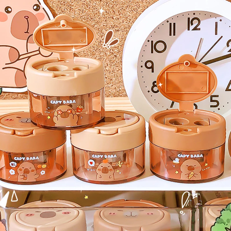 2Pcs Cute Cartoon Capybara Double-Hole Pencil Sharpener Kawaii Mini Pencil Sharpener Students Prizes Student Stationery Gifts