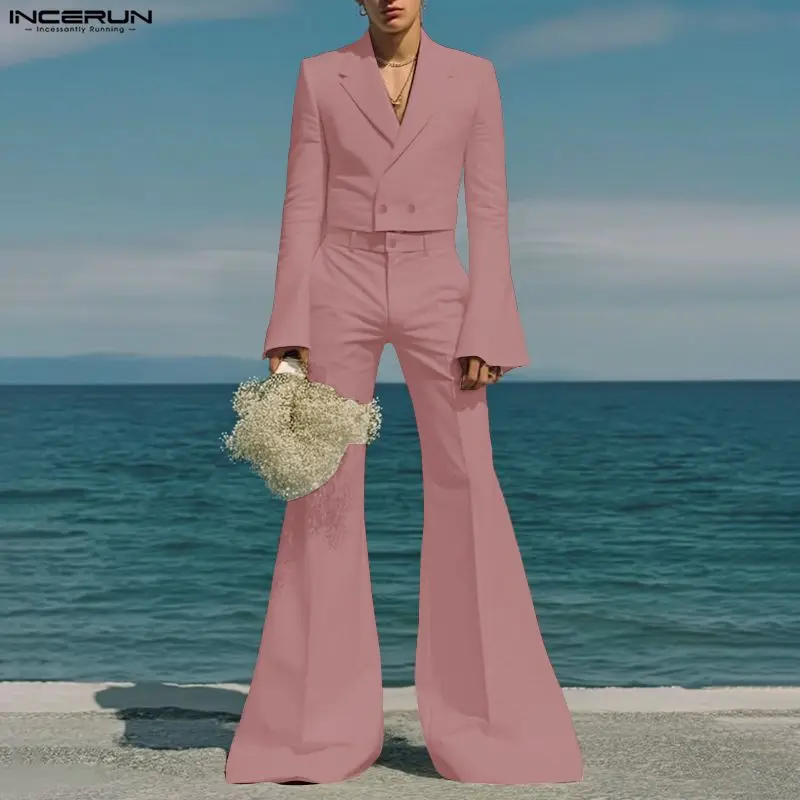 INCERUN مجموعات الرجال بلون التلبيب كم طويل المحاصيل السترة والسراويل مضيئة قطعتين مجموعات الشارع الشهير موضة الرجال الدعاوى غير رسمية #4