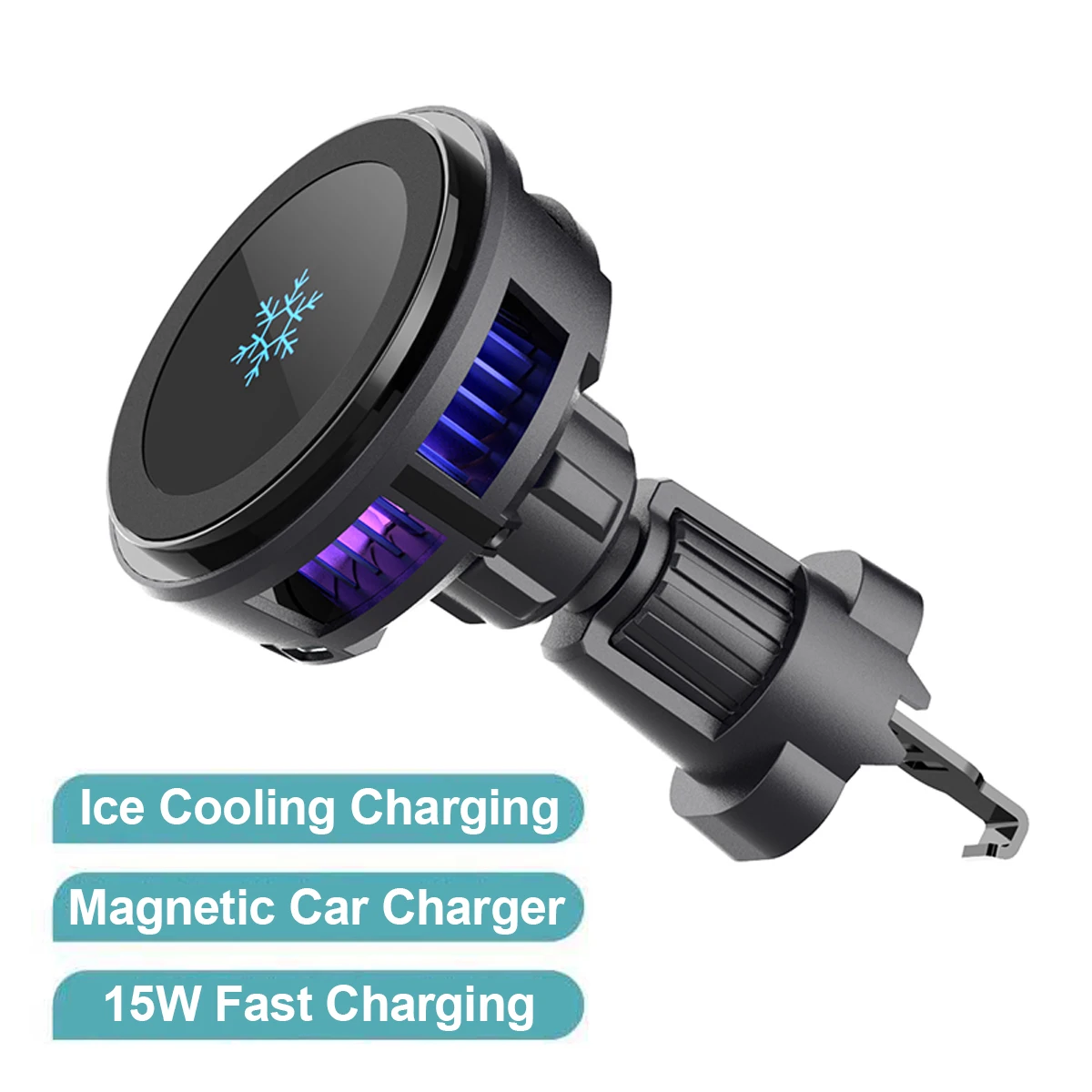 Chargeur de voiture magnétique sans fil avec refroidissement par glace, support de téléphone pour iPhone 15, 14, 13, 12 Series, Mag-Safe, Air Vent Charger