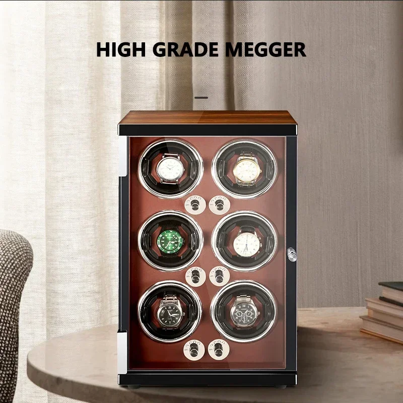 Watch Winders for Automatic Watches Noble High-grade Baking Paint Watchwinder Case Watches Organizer 6 Mute Anti Magnetism Brown