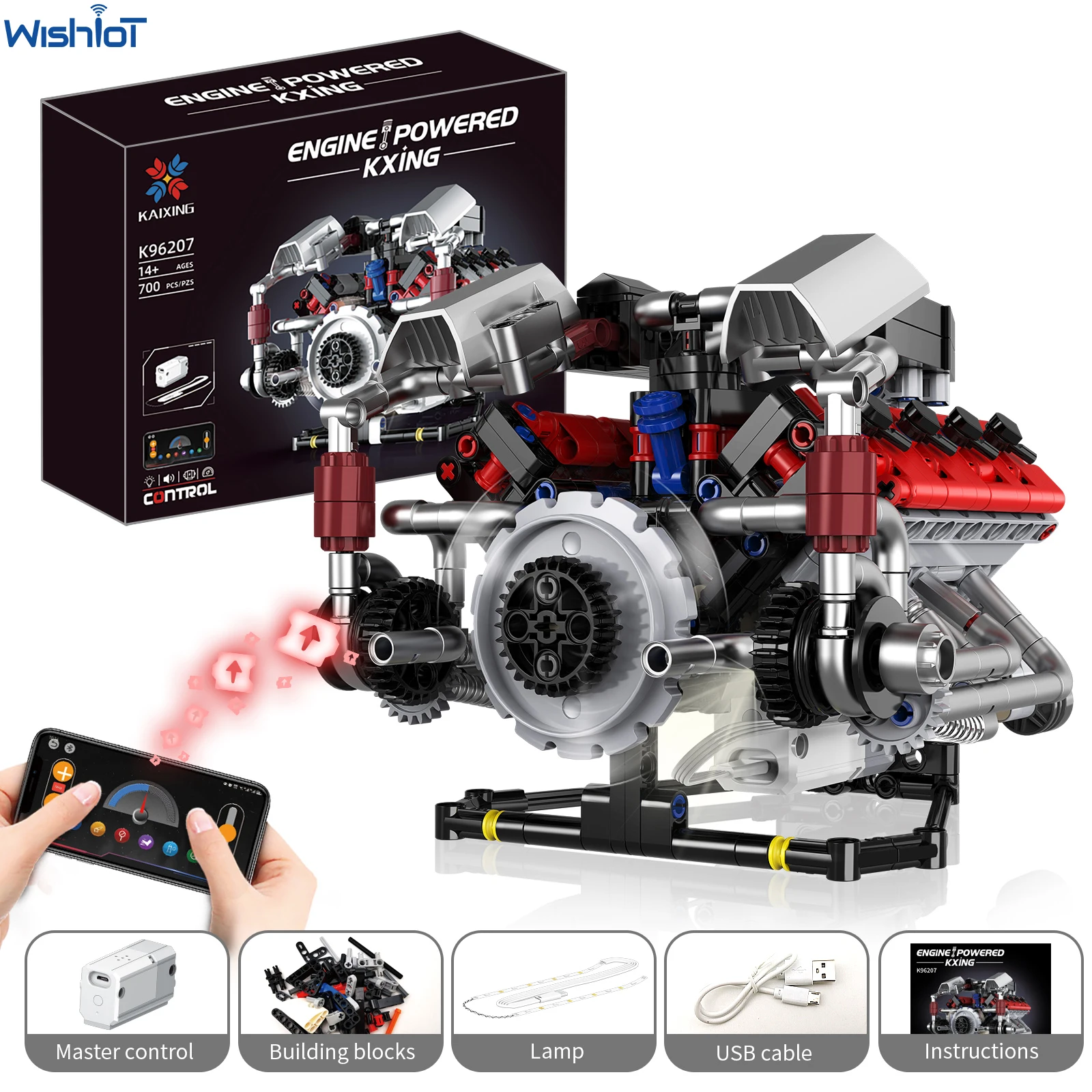 

MOC F40L V8 Engine Model Building Blocks Set LED APP Programming Motor Drive Supercar Engine Bricks Toys for Adult Kid Gift