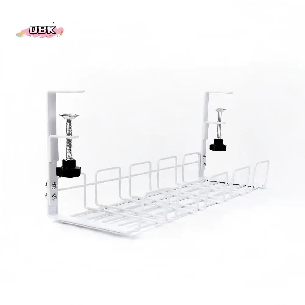 

No Punching Under Table Storage Rack Sturdy Space Saving Metal Cable Management Tray Hanging Shelf Adjustable Clamps