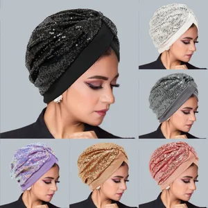 Luxury Shinny Turban Hat for Women Beanie Chemo Cap Muslim Headscarf Wraps Elegant Women Hair Cover Cap Bandana Headwear