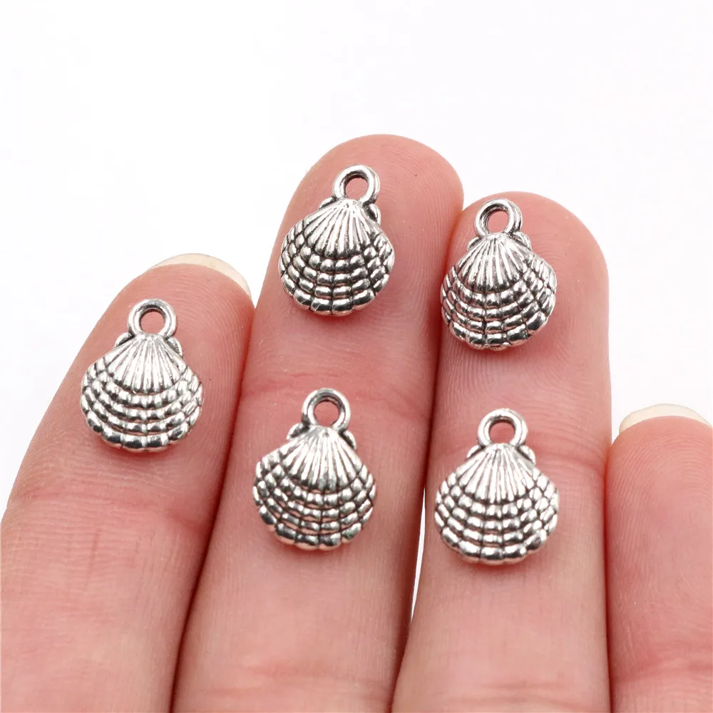 20pcs Charms double sided shell 13x10mm Antique Making pendant fit,Vintage Bronze Tibetan Silver Plated ,DIY bracelet necklace