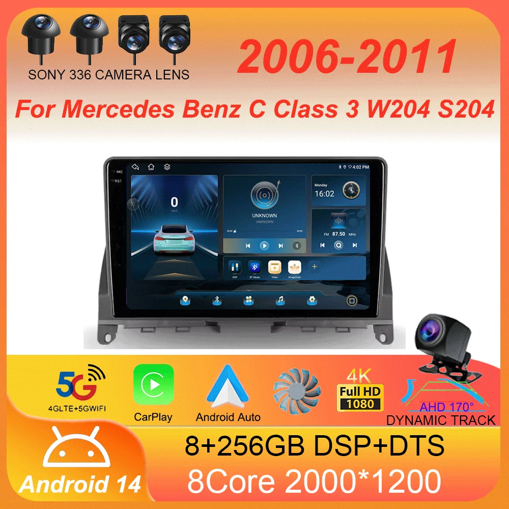 

Android 14 Car Radio For Mercedes Benz C Class 3 W204 S204 2006 - 2011 Multimedia Video Player Navigation stereo GPS No 2din 2 d