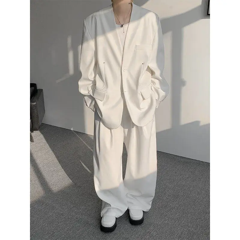 

Костюм-двойка TANGZ STUDIO Prince с V-образным вырезом, мужской, свободный крой, модный повседневный комплект из полиэстера и спандекса