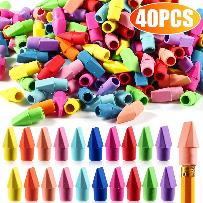 Cute Colorfu Pencil Top Eraser Caps 2 IN 1 Pen Erasers Toppers Convenient Arrowhead Rubber for Kids Teacher School Supplies