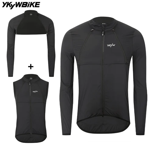 YKYWBIKE-Chaqueta de ciclismo 2 en 1 para hombre, Jersey impermeable a prueba de viento para bicicleta, 6 bolsillos, chaleco transpirable para bicicleta de carretera, ropa para montar en bicicleta de montaña