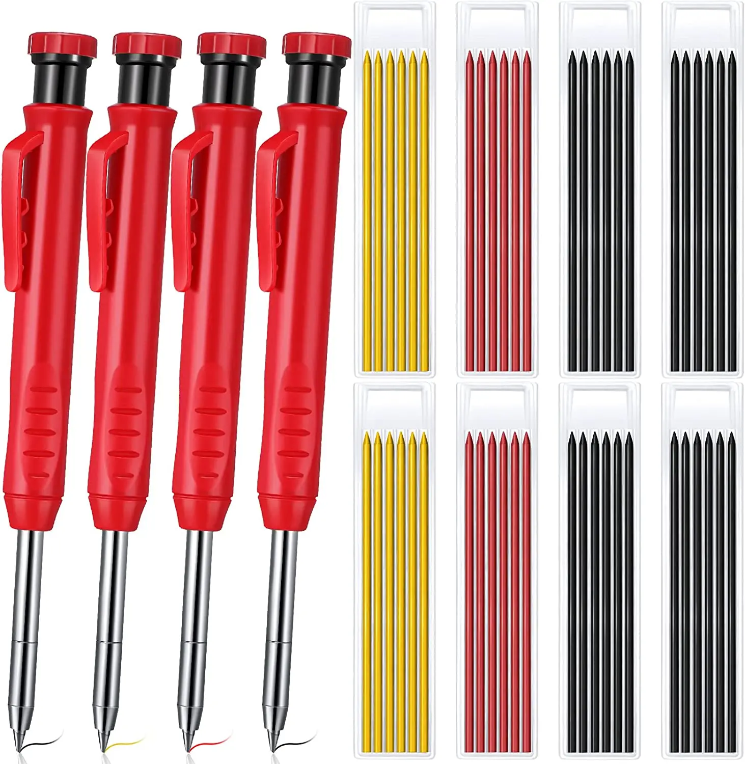 Mechanical Carpenter Pencil Set with Built-in Sharpener Long Tip Refillable Marking Pencils Heavy Duty Woodworking Tools