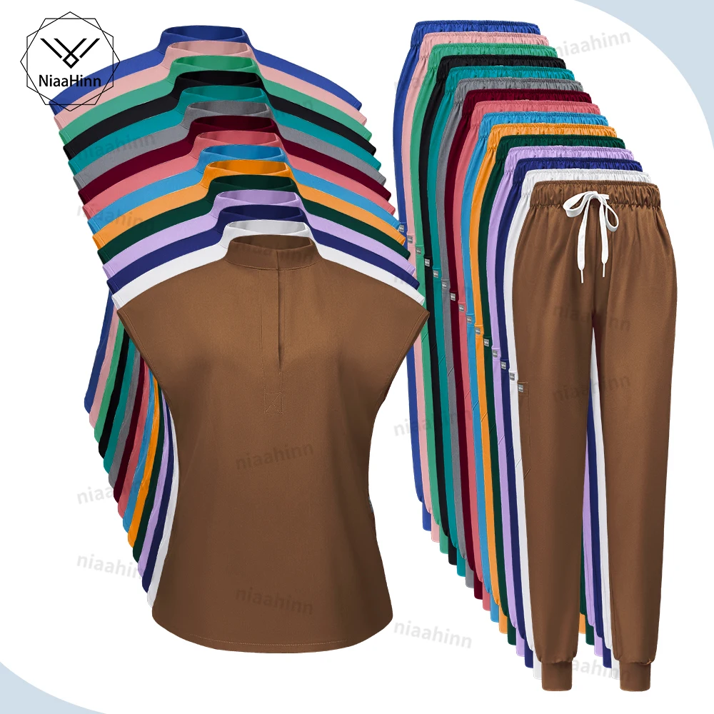 Uniformes médicos de manga corta para mujer, conjuntos de Jogger para Hospital, ropa de trabajo, venta al por mayor, enfermera, enfermería, elegante