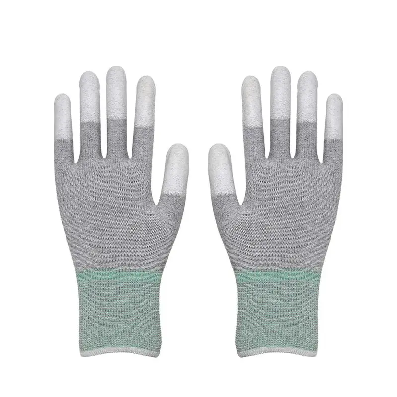 1pair Knit Anti Static Pu Fingertip Coated Insulated Cut Resistant Gloves Industrial Work Safety Esd Cleanroom Polyester Gloves