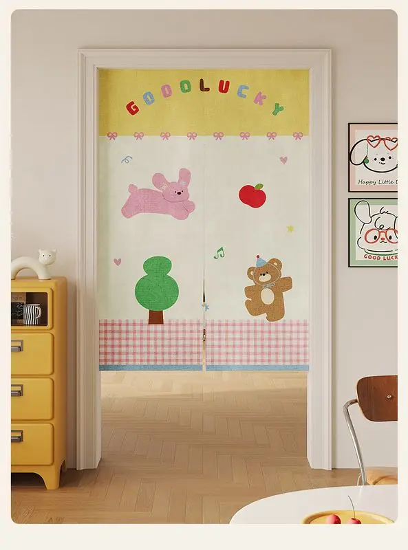 VIKAMA Playful Geometric House Noren Split Door Curtain Room Divider Privacy Curtain for Kids Bedroom Aesthetic Home Decor