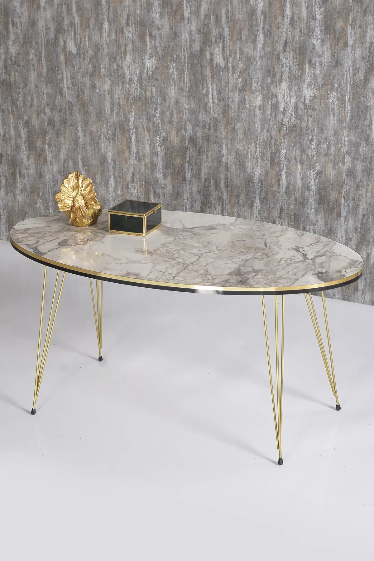 DOLBOVI Zigon Coffee Table and Coffee Table in the Middle Ellipse Set Double Gold Ephesus Tel Coffee Table