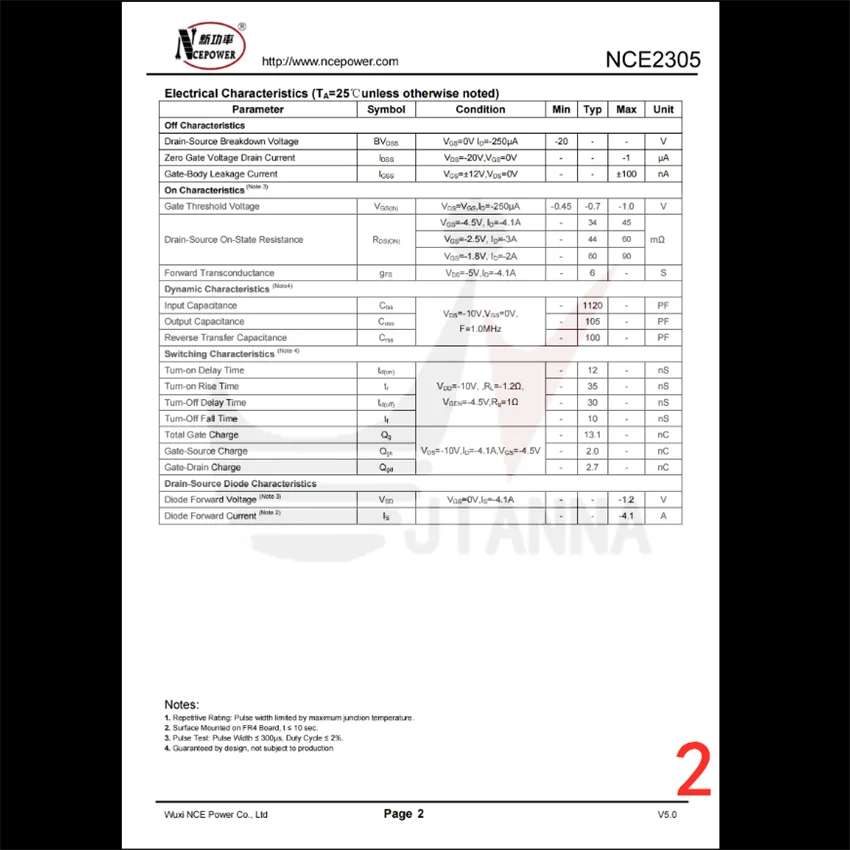 NCE2305 SOT-23-20V / -4.1apchannel MOS FET New clean energy