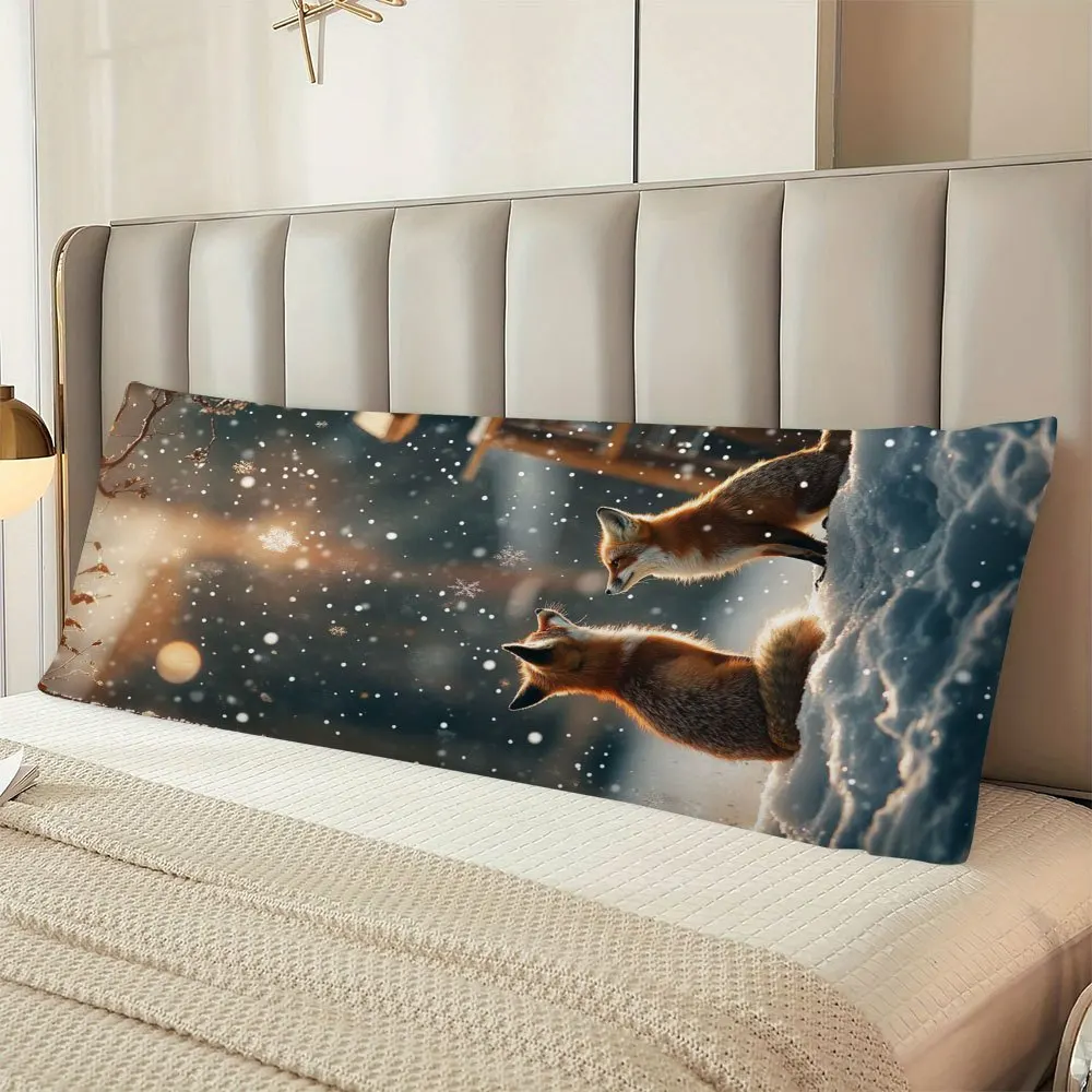 Ultra-Soft Fox Pattern Pillowcase, No Insert, 20x54 Inches - Double-Sided Design for Breathable Comfort for Side, Back, and Stom