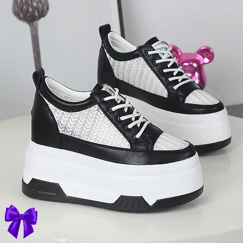 

Белые кроссовки с эластичной подушкой, женские кроссовки на массивной платформе, увеличивающие рост 12 см, весна-лето, легкие прогулочные туфли для коротких девочек