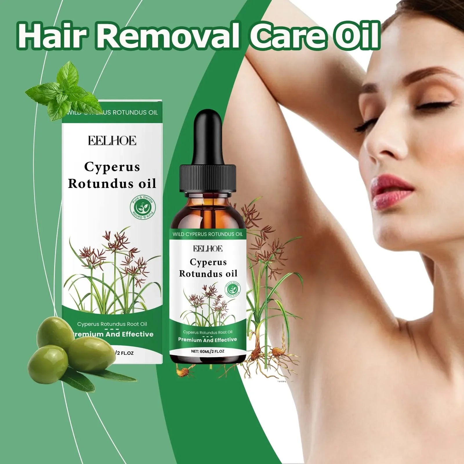 60ml Cyperus Rotundus Oil Gentle Hair Removal Care Oil Reducing Body Hair Growth Moisturizing Nourishing Natural Cypress Oil New