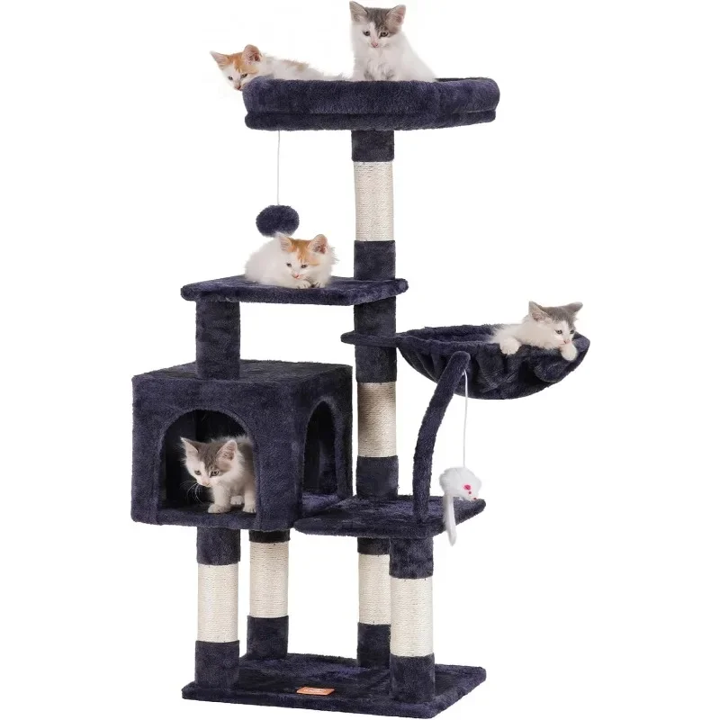 

Cat Tree with Toy, Cat Tower condo for Indoor Cats, Cat House with Padded Plush Perch, Cozy Hammock and Sisal Scratching