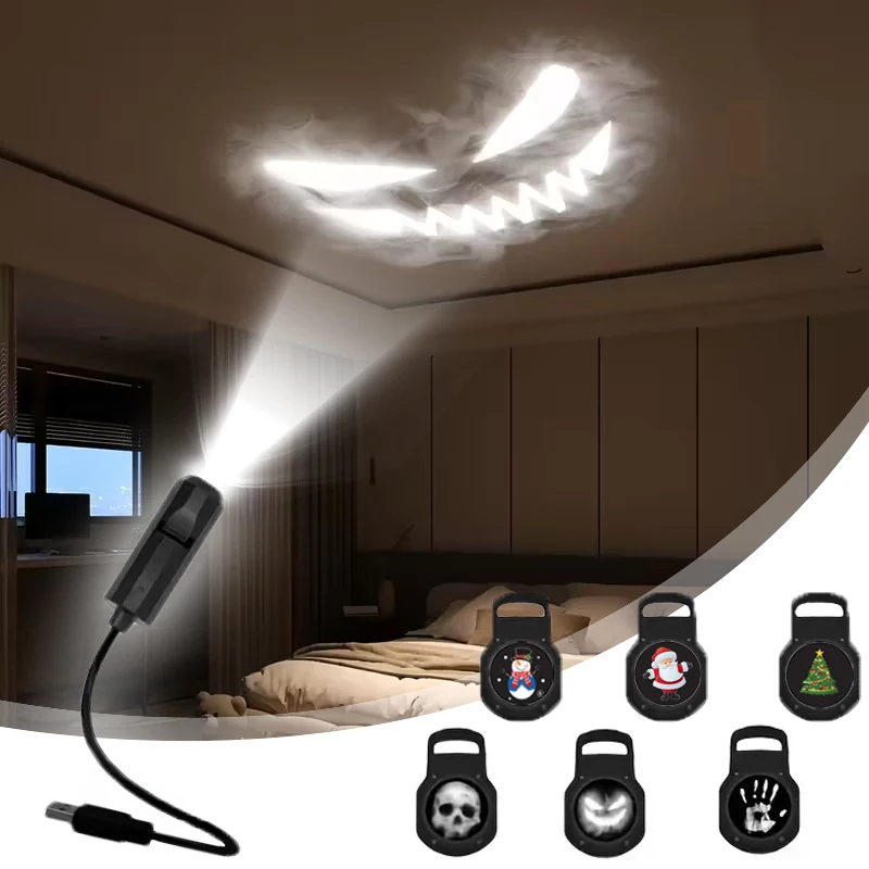 

Halloween Christmas Projector Light USB Powered Skull Ghost LED Night Light Projector Switchable Patterns Home Party Decoration