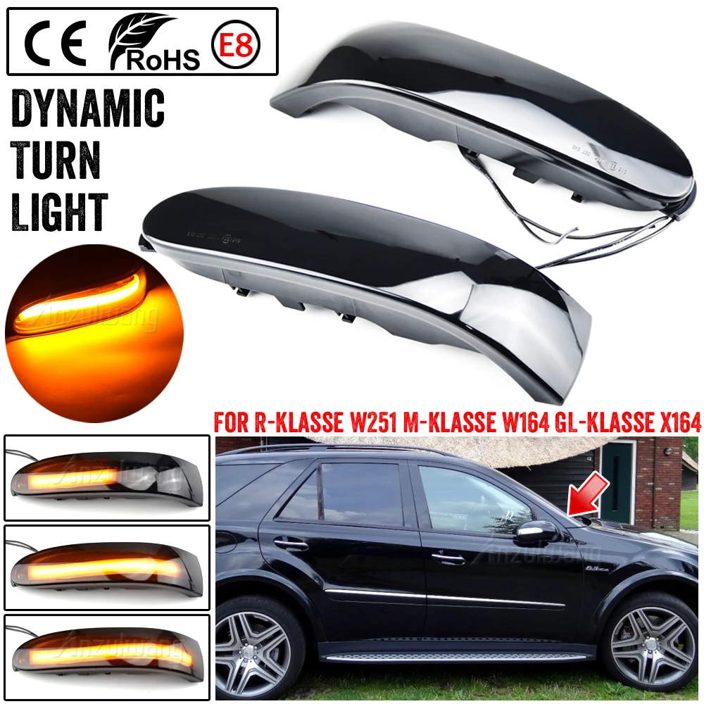 2X Dynamiczny kierunkowskaz LED z sekwencyjnym lusterkiem do Mercedes-Benz M ML GL Class W164 X164 W251 ML350 ML300 R300